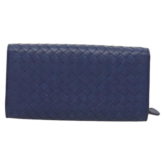 BOTTEGA VENETA INTRECCIATO Long Wallet Leather Blue Auth 127953V