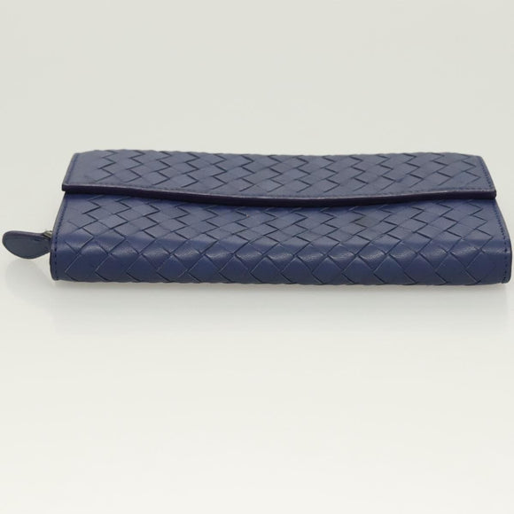 BOTTEGA VENETA INTRECCIATO Long Wallet Leather Blue Auth 127953V