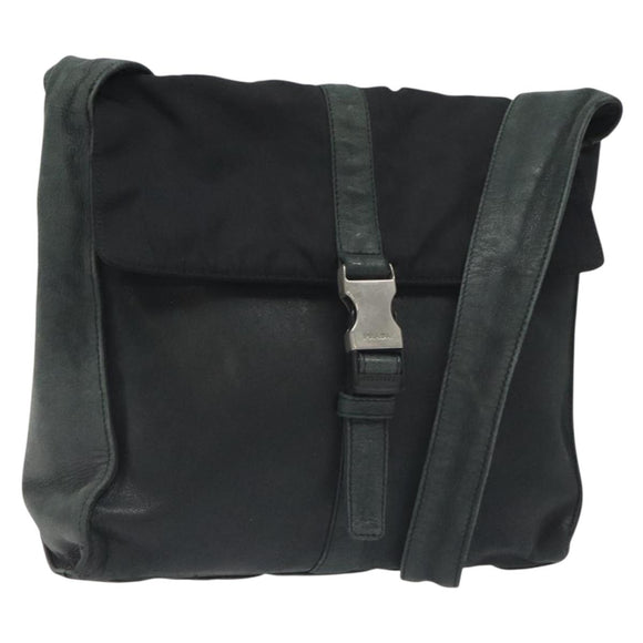PRADA Shoulder Bag Nylon Leather Black Auth 127955