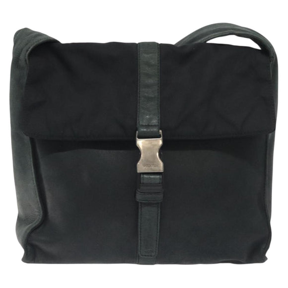 PRADA Shoulder Bag Nylon Leather Black Auth 127955