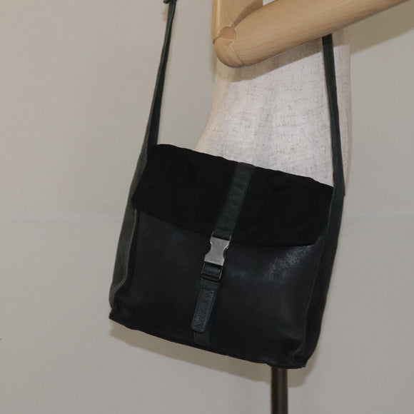 PRADA Shoulder Bag Nylon Leather Black Auth 127955