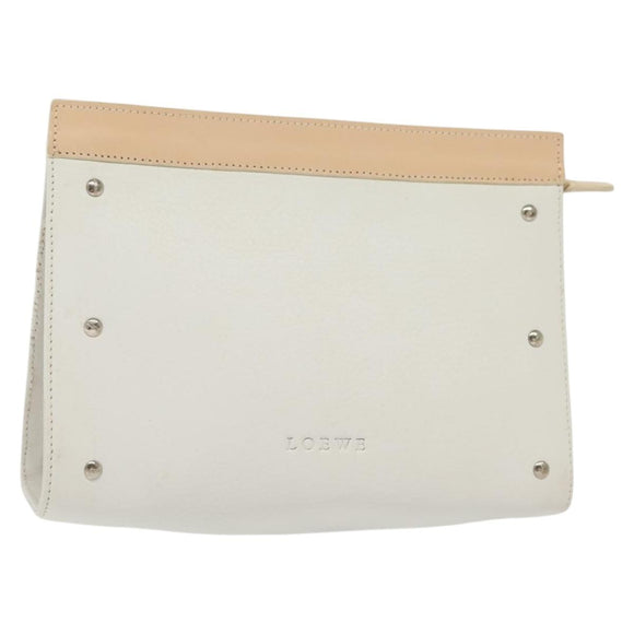 LOEWE Pouch Leather White Auth 127975
