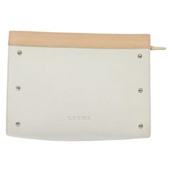 LOEWE Pouch Leather White Auth 127975