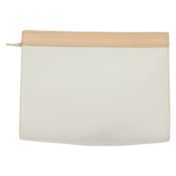 LOEWE Pouch Leather White Auth 127975