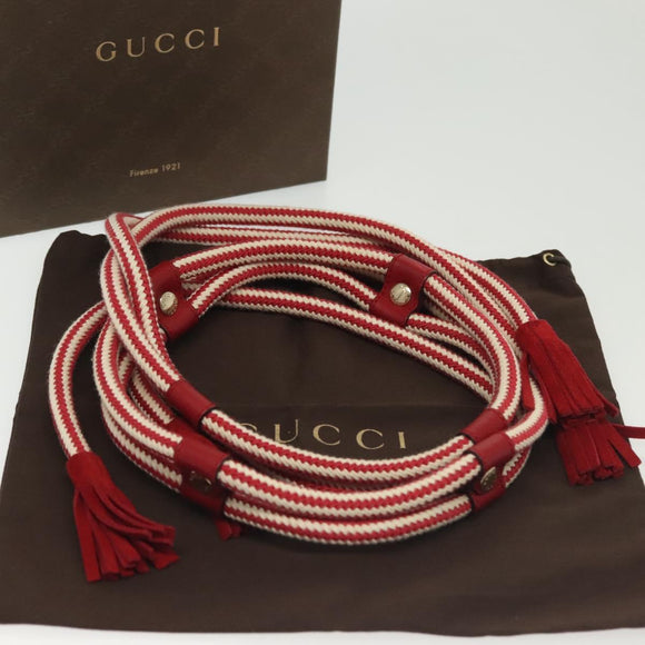 GUCCI Rope Belt White Red Auth 127982