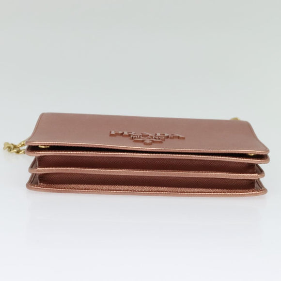 PRADA Ketten-Umhängetasche Leder Rosa Gold Auth 127990