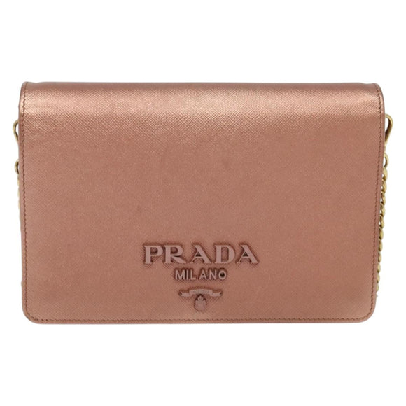 PRADA Ketten-Umhängetasche Leder Rosa Gold Auth 127990