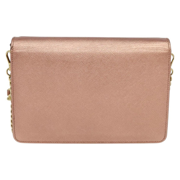 PRADA Ketten-Umhängetasche Leder Rosa Gold Auth 127990