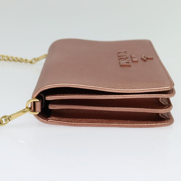 PRADA Ketten-Umhängetasche Leder Rosa Gold Auth 127990