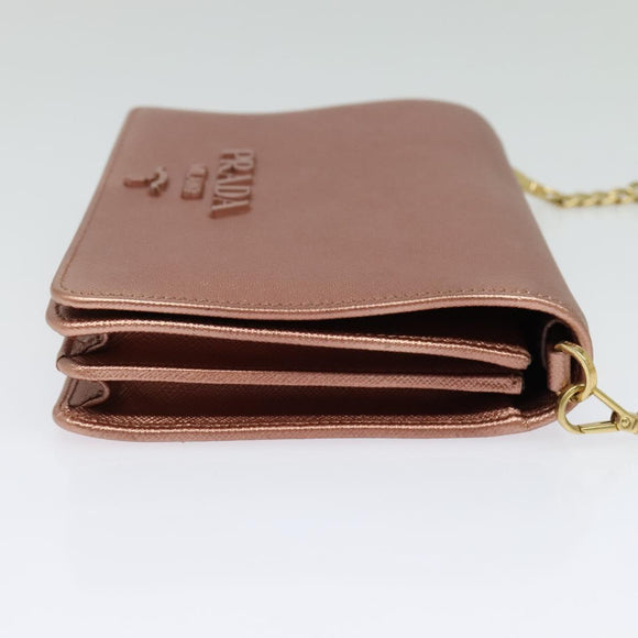 PRADA Ketten-Umhängetasche Leder Rosa Gold Auth 127990