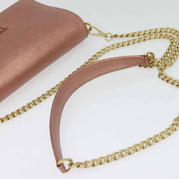PRADA Ketten-Umhängetasche Leder Rosa Gold Auth 127990