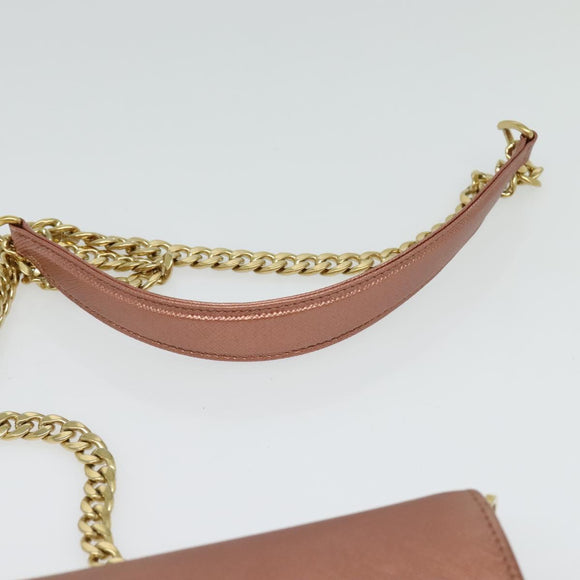 PRADA Ketten-Umhängetasche Leder Rosa Gold Auth 127990