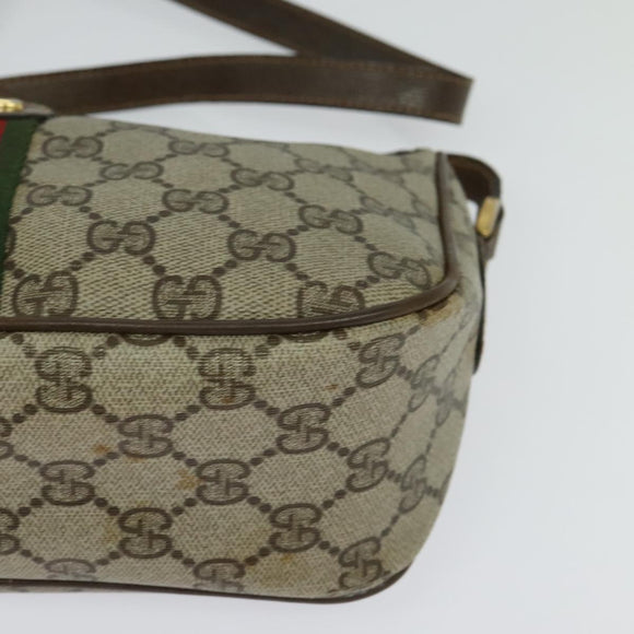 GUCCI GG Supreme Web Sherry Line Bag PVC Beige Gold Auth 128013