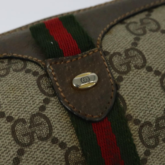 GUCCI GG Supreme Web Sherry Line Bag PVC Beige Gold Auth 128013