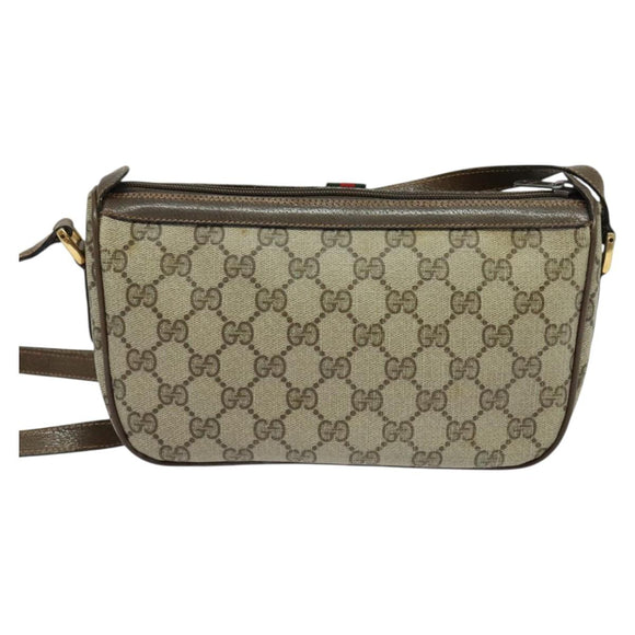 GUCCI GG Supreme Web Sherry Line Bag PVC Beige Gold Auth 128013
