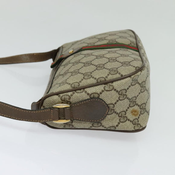 GUCCI GG Supreme Web Sherry Line Bag PVC Beige Gold Auth 128013