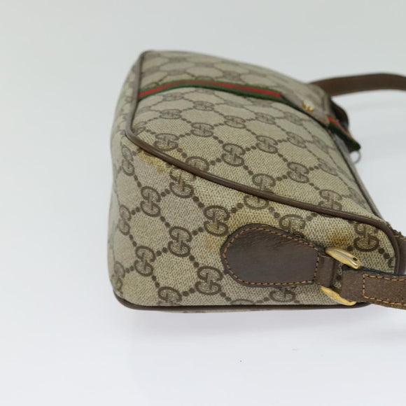 GUCCI GG Supreme Web Sherry Line Bag PVC Beige Gold Auth 128013
