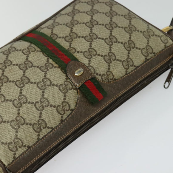 GUCCI GG Supreme Web Sherry Line Bag PVC Beige Gold Auth 128013