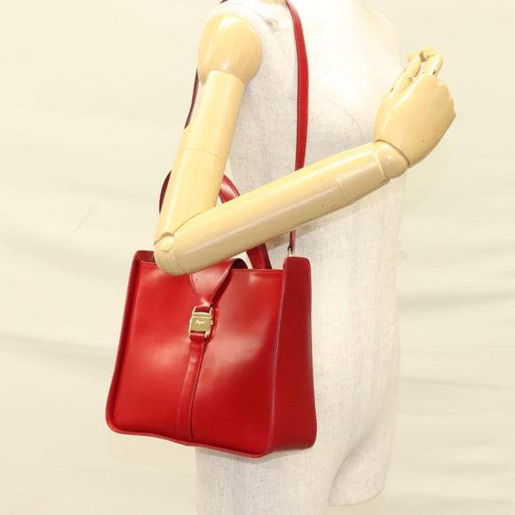 Salvatore Ferragamo Vala Shoulder Bag Leather Red Gold Auth 128018