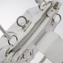 Salvatore Ferragamo Gancini Shoulder Bag Leather White Silver Auth 128020-9