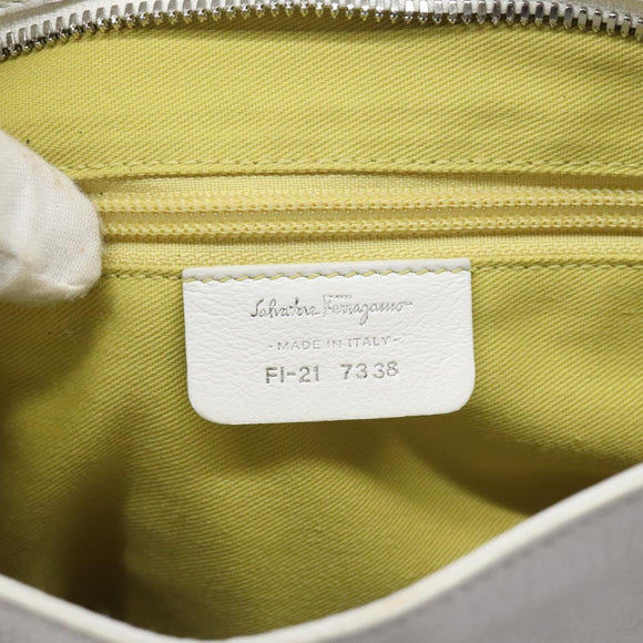 Salvatore Ferragamo Gancini Shoulder Bag Leather White Silver Auth 128020