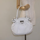 Salvatore Ferragamo Gancini Shoulder Bag Leather White Silver Auth 128020-23