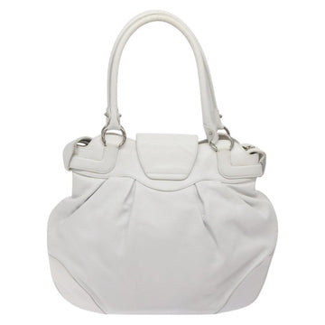 Salvatore Ferragamo Gancini Shoulder Bag Leather White Silver Auth 128020 - 0