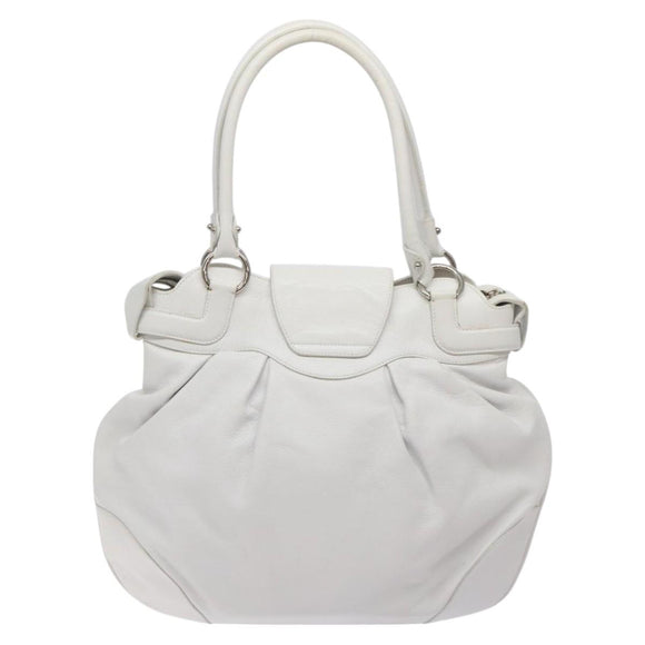 Salvatore Ferragamo Gancini Shoulder Bag Leather White Silver Auth 128020