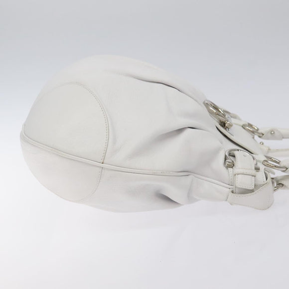 Salvatore Ferragamo Gancini Shoulder Bag Leather White Silver Auth 128020