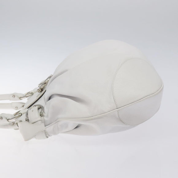 Salvatore Ferragamo Gancini Shoulder Bag Leather White Silver Auth 128020