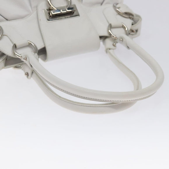 Salvatore Ferragamo Gancini Shoulder Bag Leather White Silver Auth 128020