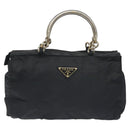 PRADA Hand Bag Nylon Black Gold Auth 128024-13