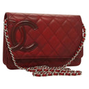 CHANEL Cambon Line Chain Shoulder Bag Leather Red Silver CC Auth 128029-1