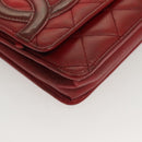 CHANEL Cambon Line Chain Shoulder Bag Leather Red Silver CC Auth 128029-10