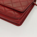 CHANEL Cambon Line Chain Shoulder Bag Leather Red Silver CC Auth 128029-11