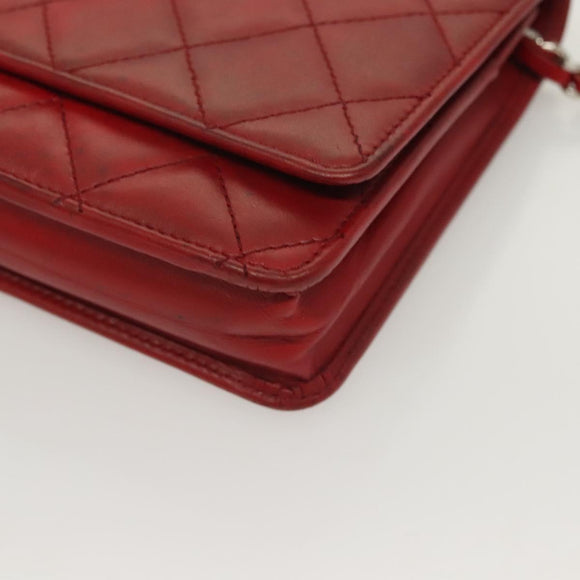 CHANEL Cambon Line Chain Shoulder Bag Leather Red Silver CC Auth 128029