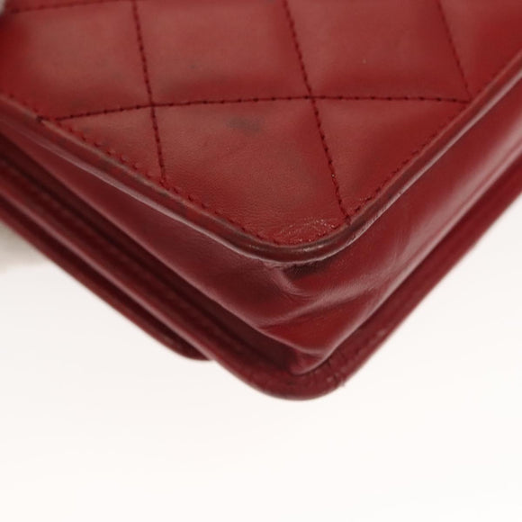 CHANEL Cambon Line Chain Shoulder Bag Leather Red Silver CC Auth 128029
