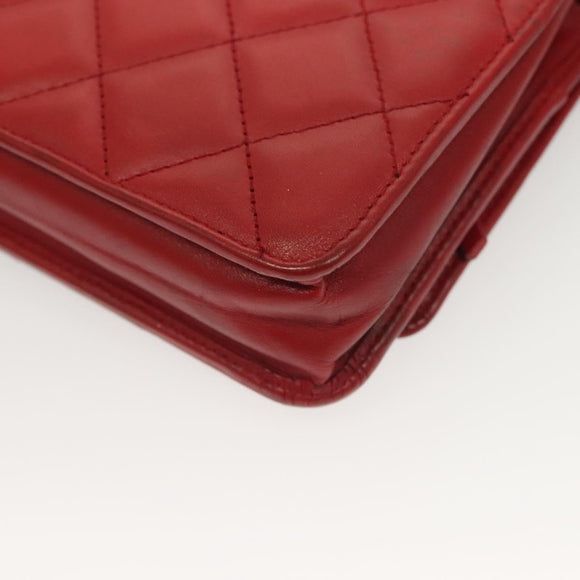 CHANEL Cambon Line Chain Shoulder Bag Leather Red Silver CC Auth 128029