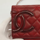CHANEL Cambon Line Chain Shoulder Bag Leather Red Silver CC Auth 128029-14