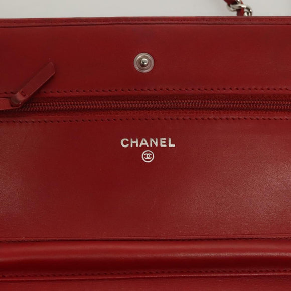 CHANEL Cambon Line Chain Shoulder Bag Leather Red Silver CC Auth 128029