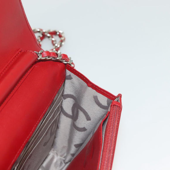 CHANEL Cambon Line Chain Shoulder Bag Leather Red Silver CC Auth 128029