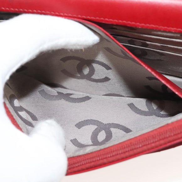 CHANEL Cambon Line Chain Shoulder Bag Leather Red Silver CC Auth 128029