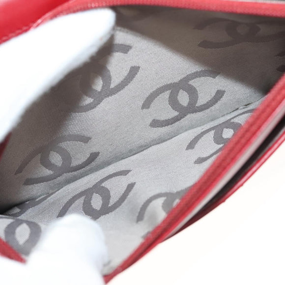 CHANEL Cambon Line Chain Shoulder Bag Leather Red Silver CC Auth 128029