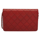 CHANEL Cambon Line Chain Shoulder Bag Leather Red Silver CC Auth 128029-3