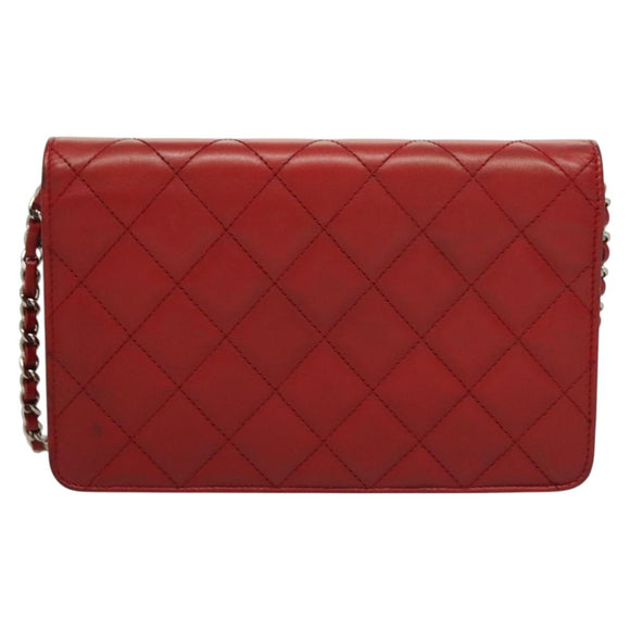 CHANEL Cambon Line Chain Shoulder Bag Leather Red Silver CC Auth 128029