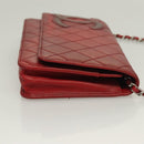 CHANEL Cambon Line Chain Shoulder Bag Leather Red Silver CC Auth 128029-4