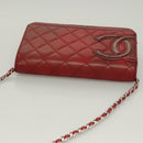 CHANEL Cambon Line Chain Shoulder Bag Leather Red Silver CC Auth 128029-6