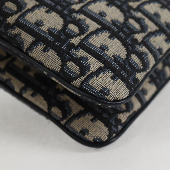 Christian Dior Trotter Canvas Shoulder Bag Navy Gold Auth 128034SM