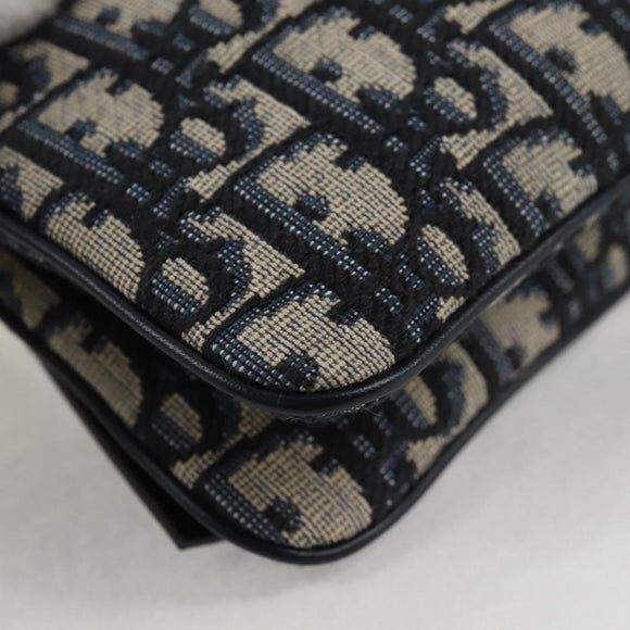 Christian Dior Trotter Canvas Shoulder Bag Navy Gold Auth 128034SM