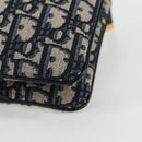 Christian Dior Trotter Canvas Shoulder Bag Navy Gold Auth 128034SM-14
